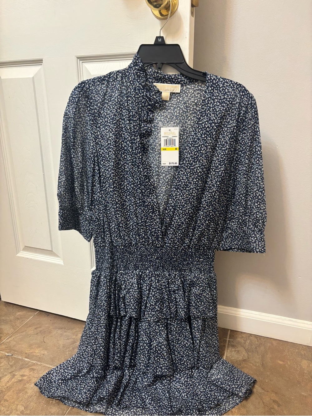 Michael Kors Navy Blue Floral Tiered Mini Dress